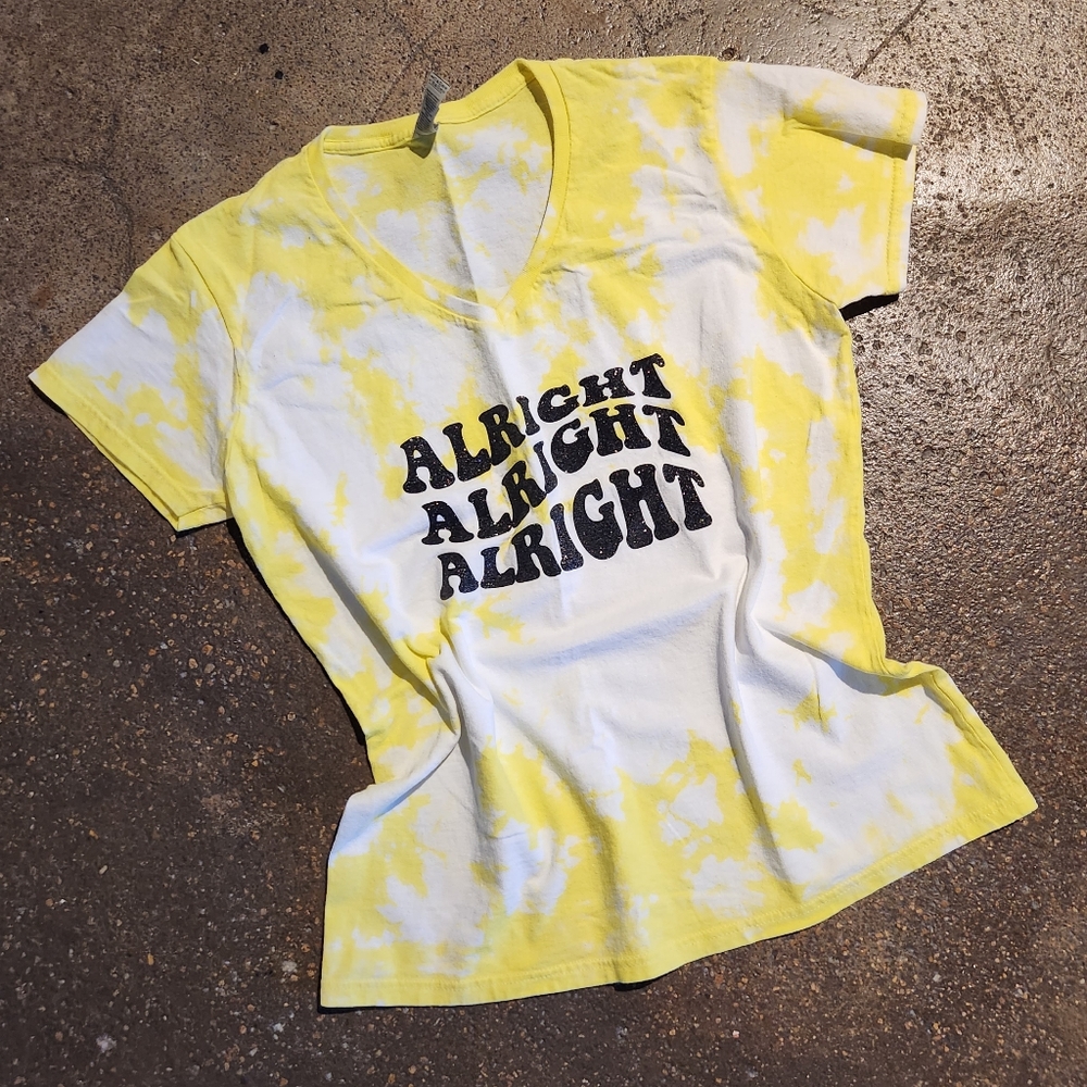Yellow Tie-Dye Short Sleeve Tee with 'ALRIGHT' Graphic